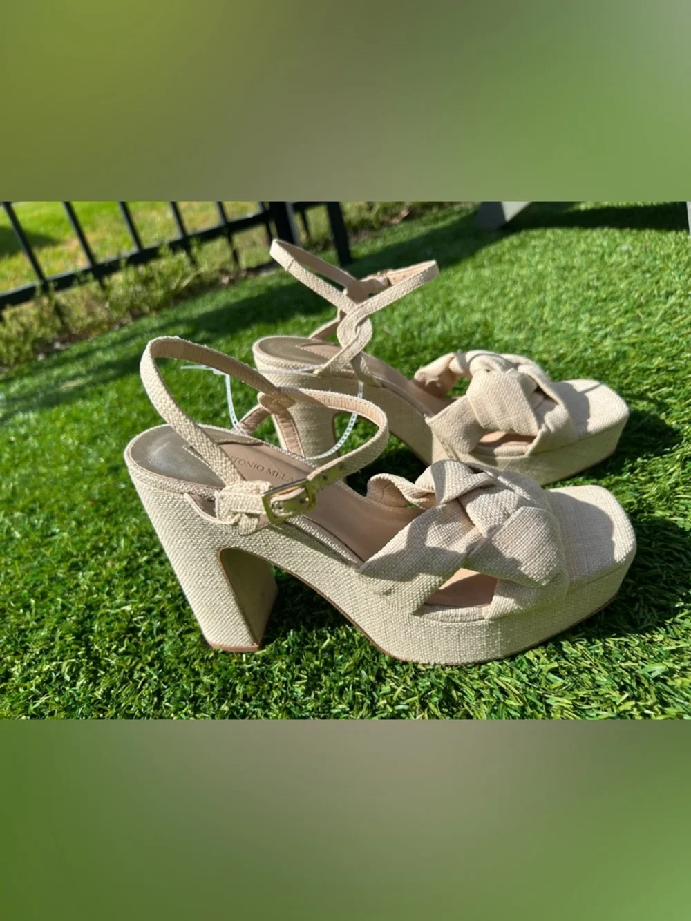 Antonio Melani Linen Knot Knotted Platform Ankle Strap Sandals Shoes Women’s 9.5 - Picture 12 of 13